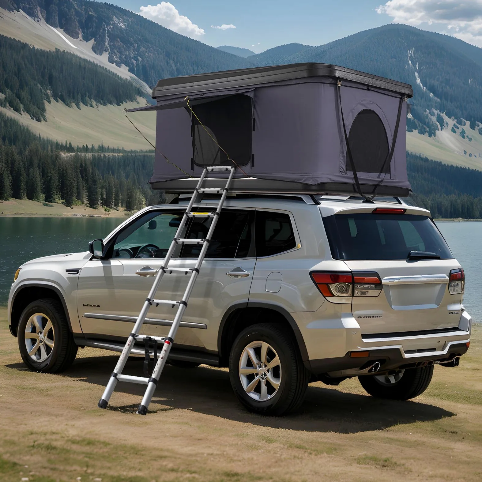 VEVOR Tienda de Techo Rígida para 2 o 3 Personas, con Escalera Telescópica y Colchón Grueso, Impermeable y Resistente al Viento para Camionetas Jeep, SUV y Furgonetas, 2140 x 1290 x 1040 mm, Negro