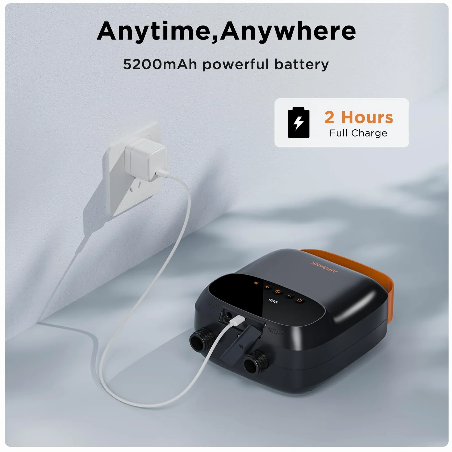 AIRBANK Bomba de Aire eléctrica Sup con batería The Buffer Pro, Bomba de Aire Recargable de Doble Etapa con Apagado automático para Tabla de Remo, lámina de ala y Cometa, Tienda de campaña, colchón
