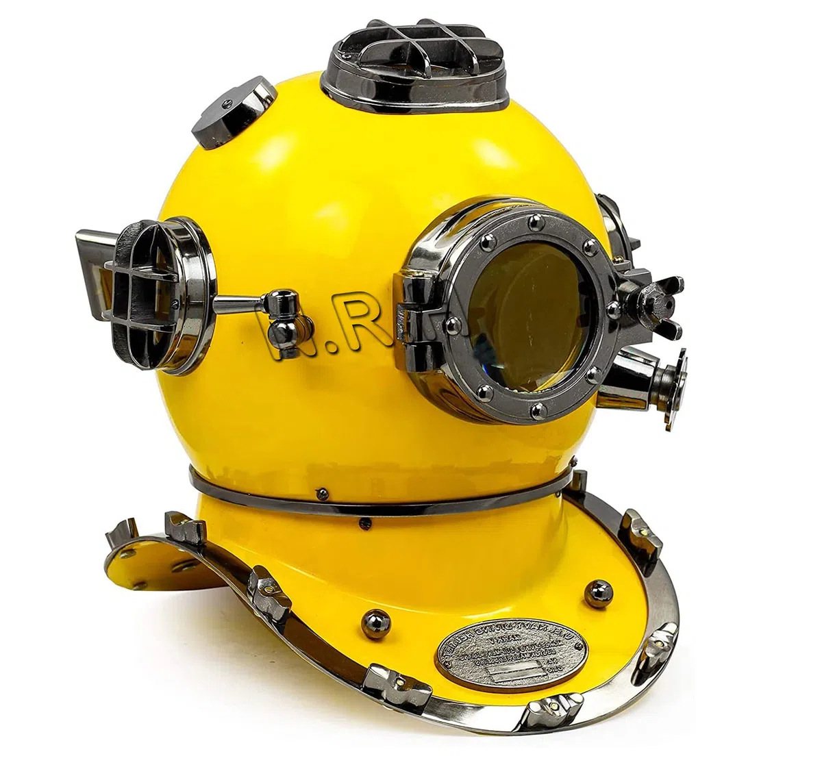 Casco de Buceo de 18 Pulgadas US Navy | Cascos Decorativos de Buceo de Cobalto con Acabado Amarillo