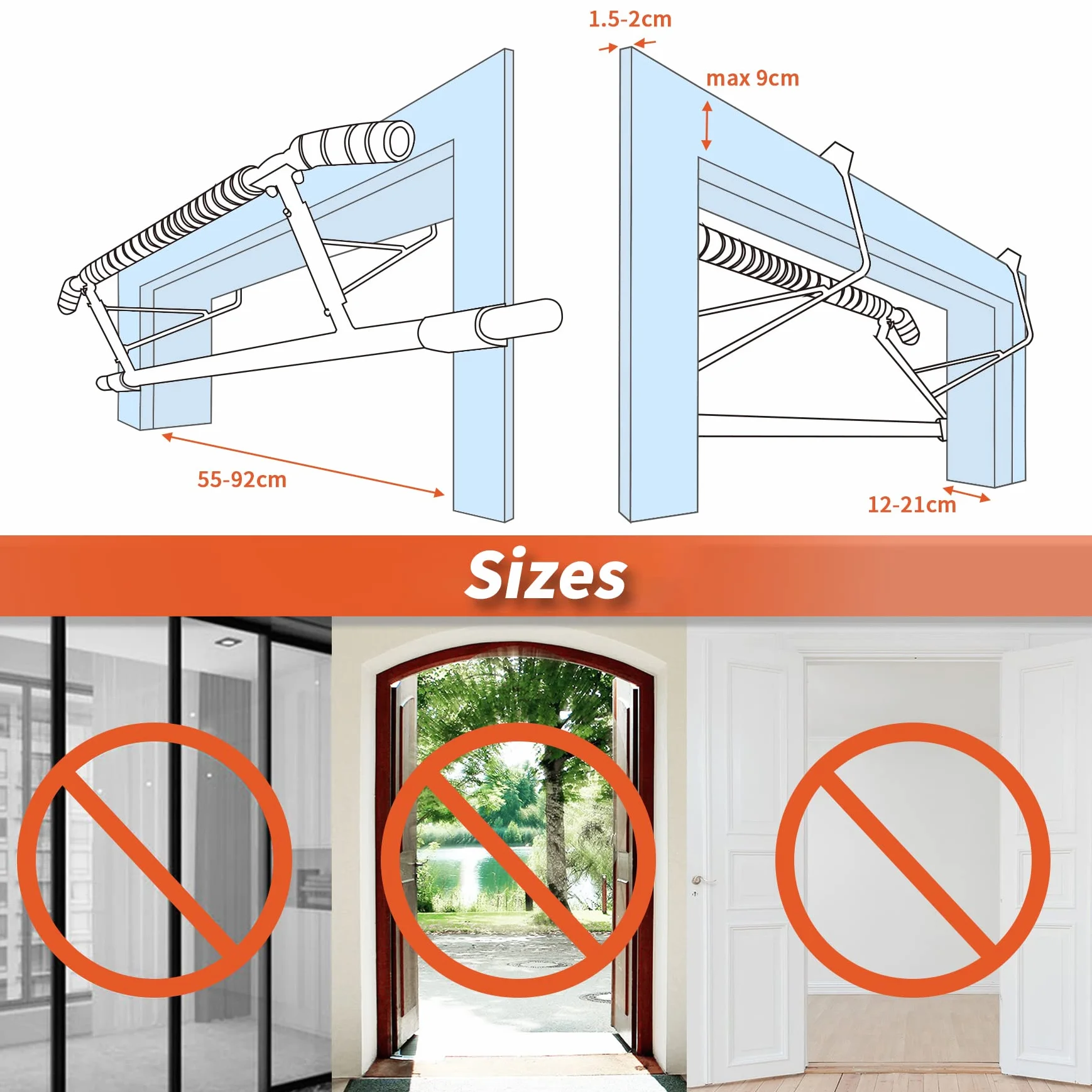 DH FitLife Barra de Dominadas para Marco de Puerta sin Tornillos | Pull up bar Doorway | Barra de Tracción Multifuncional para Colgar | incl. Entrenador de Suspensión | para Puerta de 70 – 92 cm
