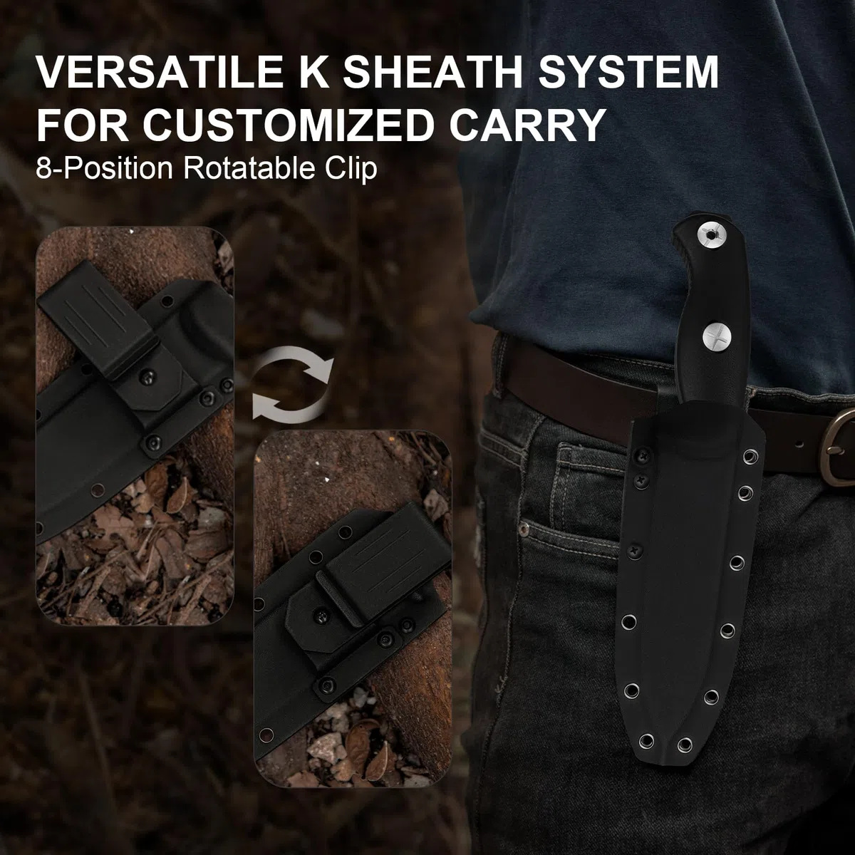 Kizer Drop Bear Fix 7 Cuchillo de Hoja Fija, 16,53 cm Hoja 1095 Cuchillo de Caza con Mango G10 y Pomo Martillo, Cuchillos de Supervivencia de Espiga Completa con Funda y Clip Giratorio, 1103A2