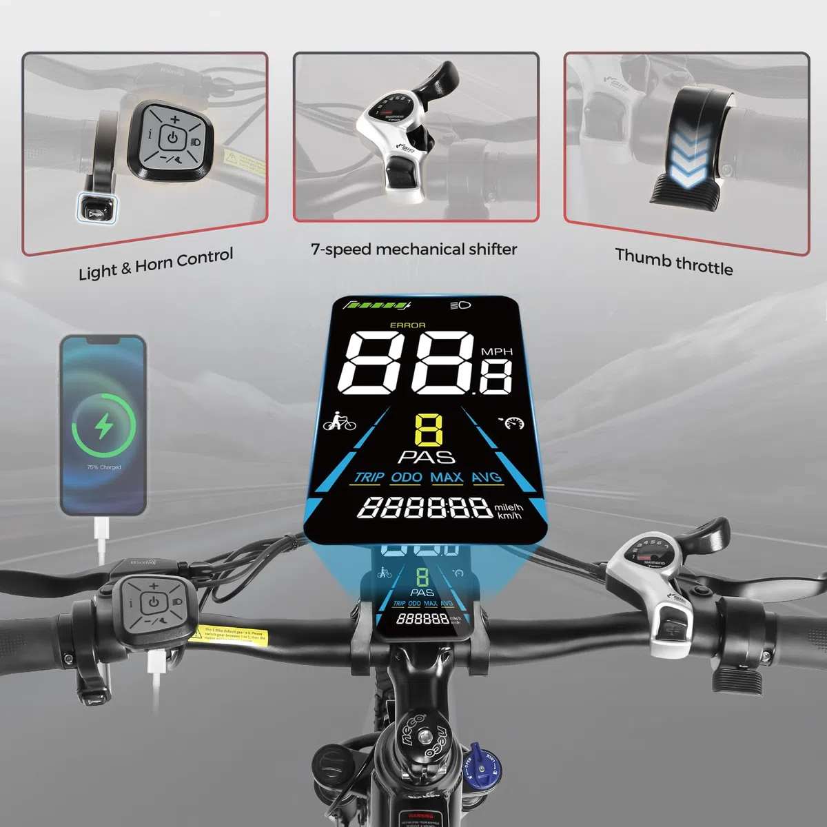 SAMEBIKE 27.5" Bicicleta Eléctrica Adulto 540Wh batería y Pantalla LCD 90km Autonomía y 250W Motor par de 50N·m 7 velocidades Electric Mountain Bike de Doble suspensión eBike para Commuting