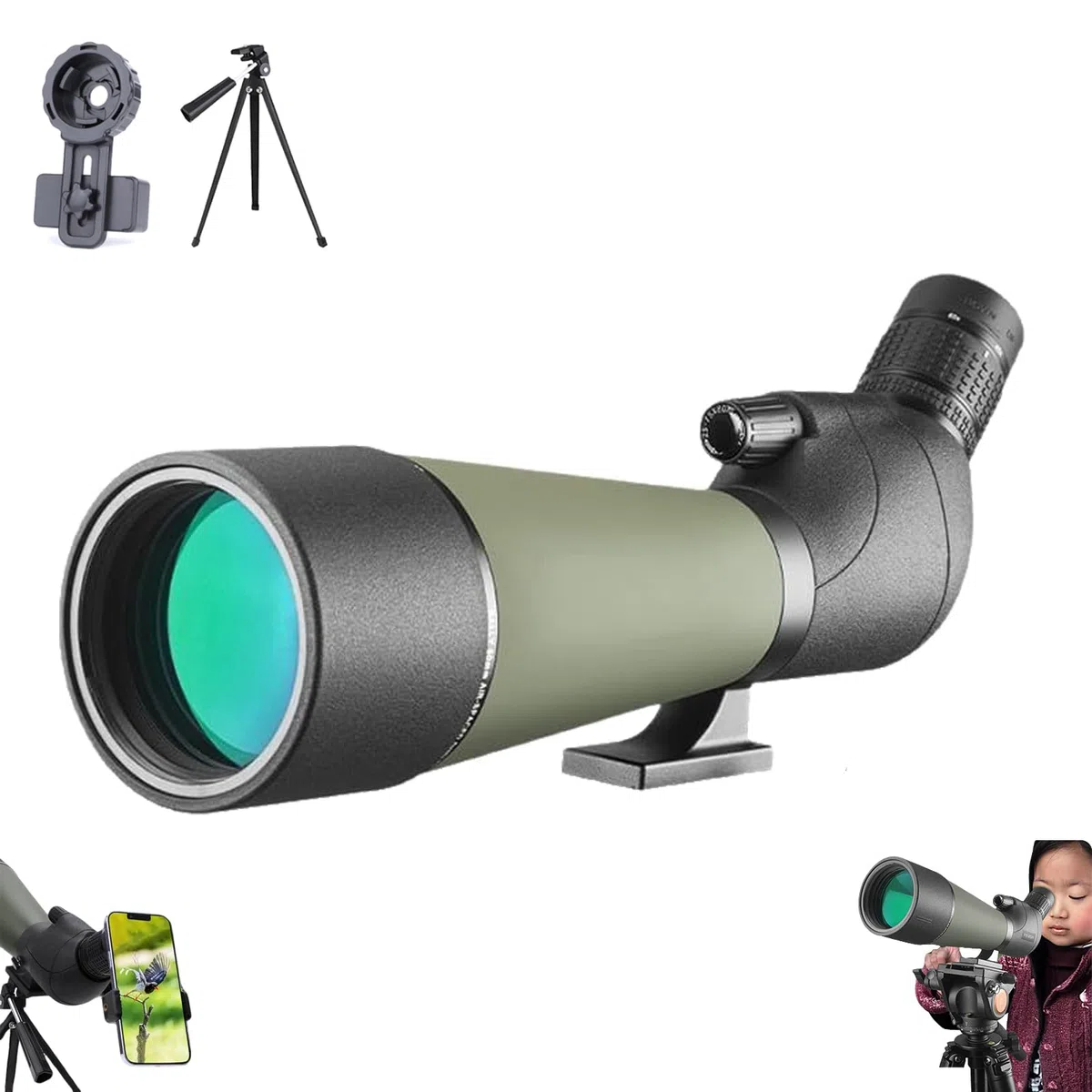 Bosco HD-7 con Lente De Zoom De 25-75x80 Mm,with Tripod, Carrying Bag,and Smartphone Adapter,Spectacle for Wildlife Observation, Shooting, Hunting, Bird Watching, Moon