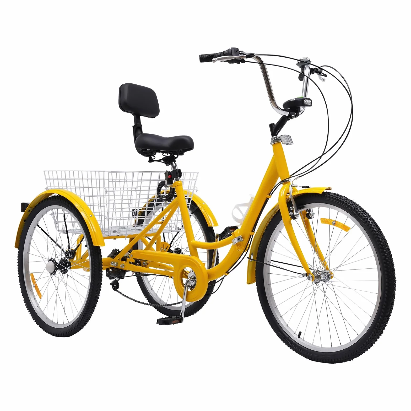 Triciclo para adultos de 24 pulgadas plegable, 3 ruedas de 7 velocidades, bicicleta para adultos, triciclo para adultos, triciclo, bicicleta de crucero, con luz LED, cesta de verduras,