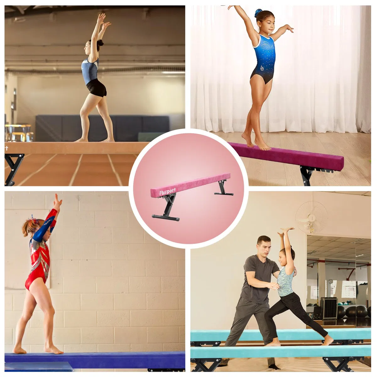 FBSPORT Barra de Equilibrio Gimnasia artistica Ajustable 244cm,5 Alturas Ajustables viga de Piso Alto y bajo Alta Estabilidad Equipos de Entrenamiento de práctica de Gimnasio para niños