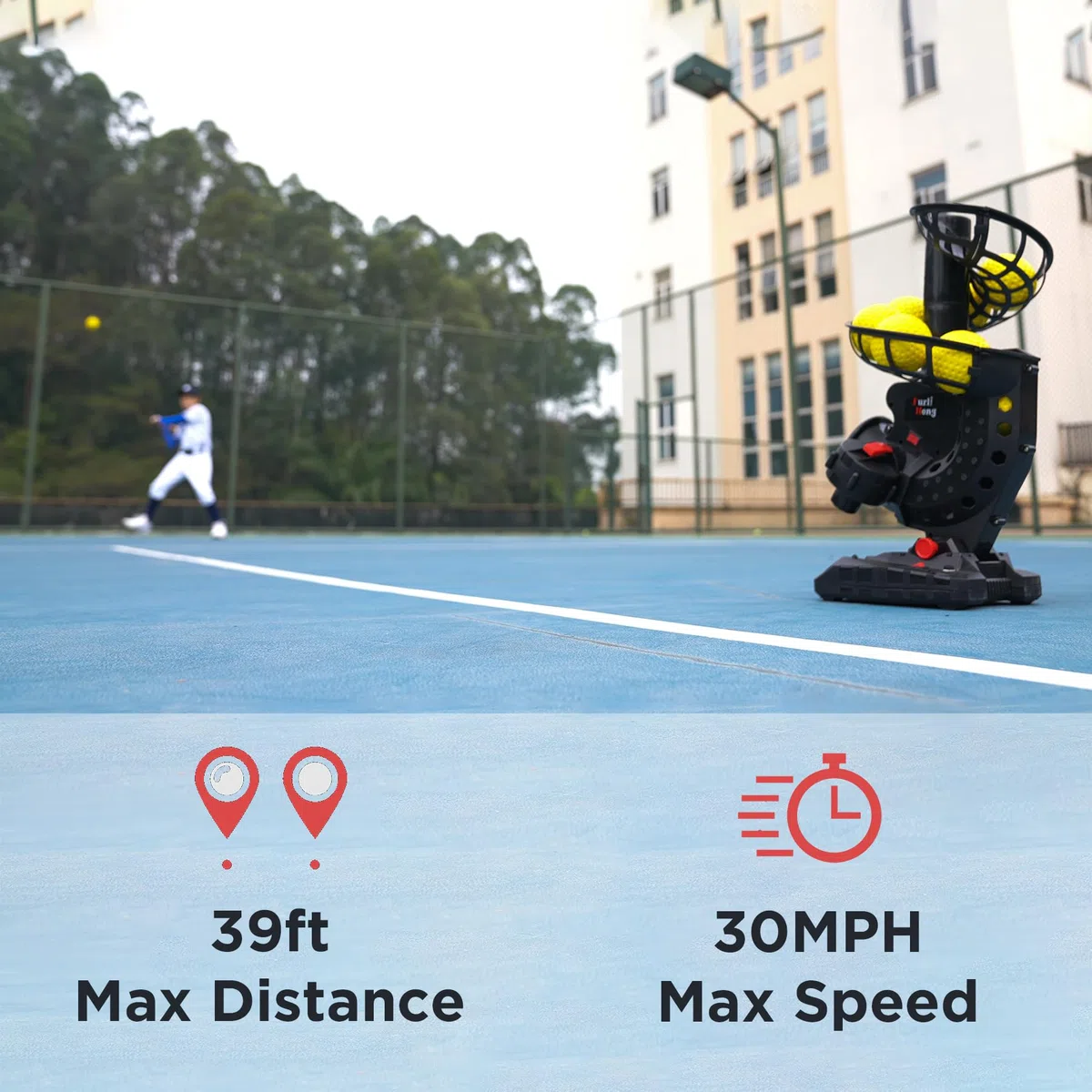 Furlihong Máquina electrónica de lanzamiento de béisbol mejorada, ángulos ajustables, temporizador y velocidad, adaptador de CA o funciona con pilas, viene con 8 bolas con hoyuelos, para práctica de bateo y campo de bajo nivel