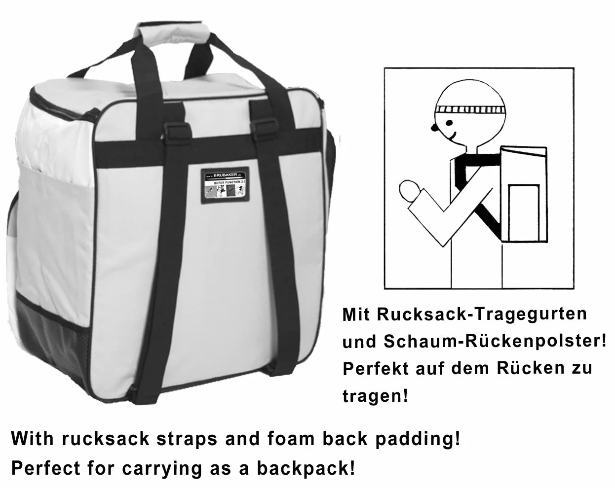 BRUBAKER Conjunto 'Super Function 1.0' Bolsa para Botas y Casco de ski Junto a 'Carver Pro 1.0' Bolsa para un par de Ski - Rosa/Blanco - 170 cms.