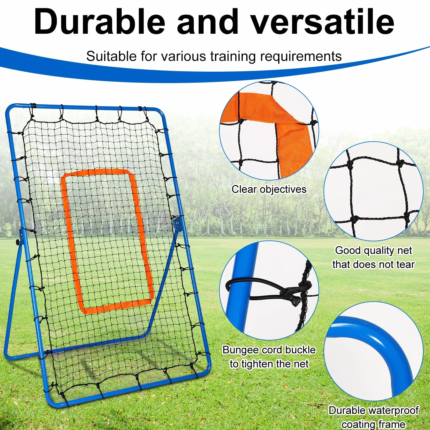 Red de Rebote para Voleibol, 180 x 110cm Ajustable en 5 Ángulos Volleyball Rebounder, Portería Equipo de Entrenamiento de Voleibol con Red de Polietileno para Practicar Rematar y Golpear