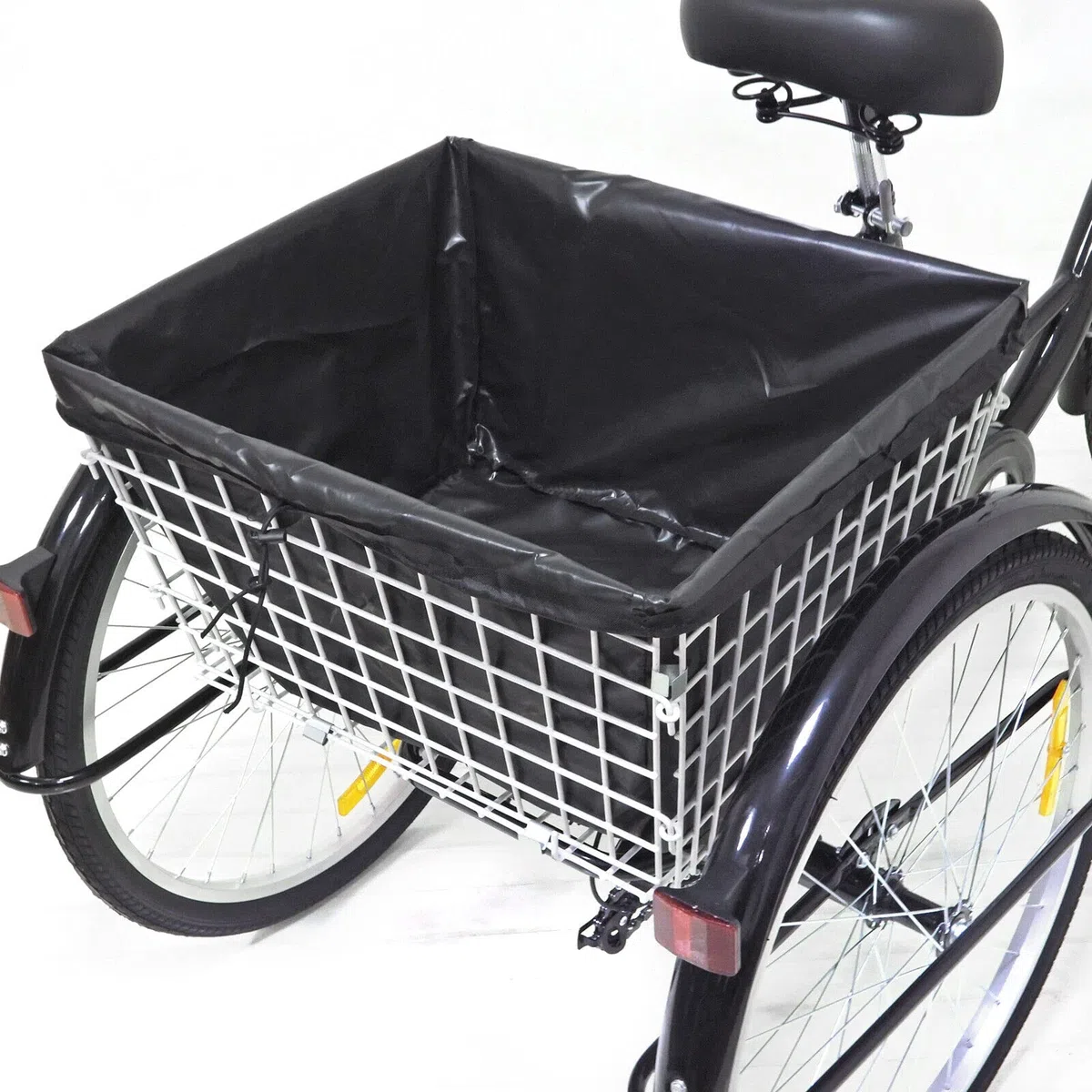 Triciclo de 3 ruedas para adultos, bicicleta triciclo para adultos, cesta de bicicletas de 8 velocidades con cesta de la compra para personas mayores, lámpara, triciclo para adultos para luz