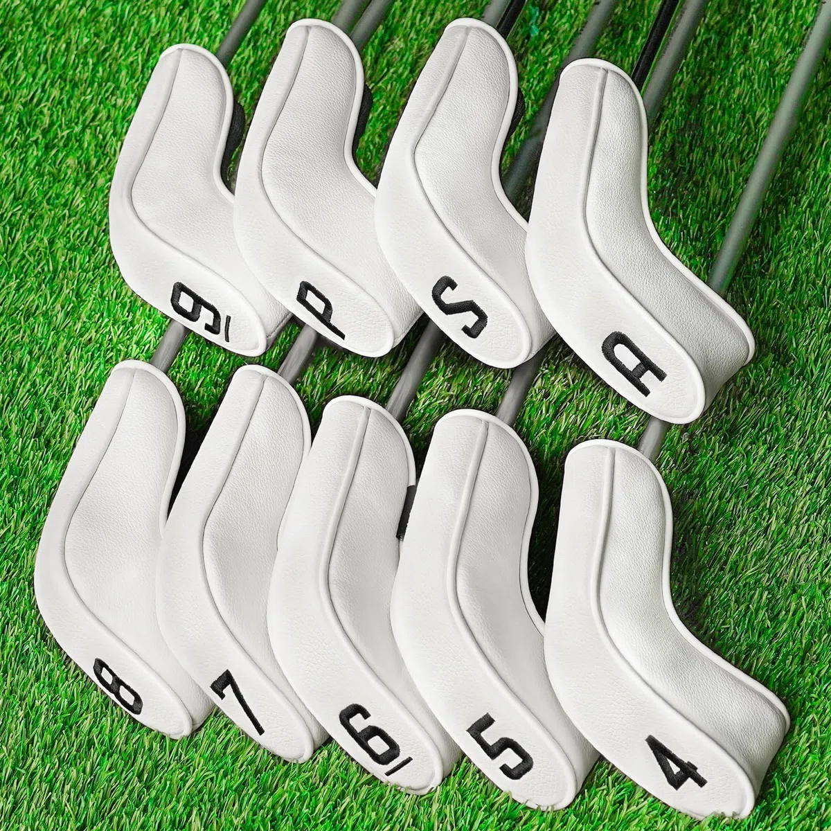 Golf Hybrid Iron Head Covers Right&Left Handed Clubs Headcovers 9Pcs (4-9,P,A,S) Long Neck fit for Cleveland Launcher Set,Cobra T-Rail,Wilson Lauch Pad Black/White PU Leather