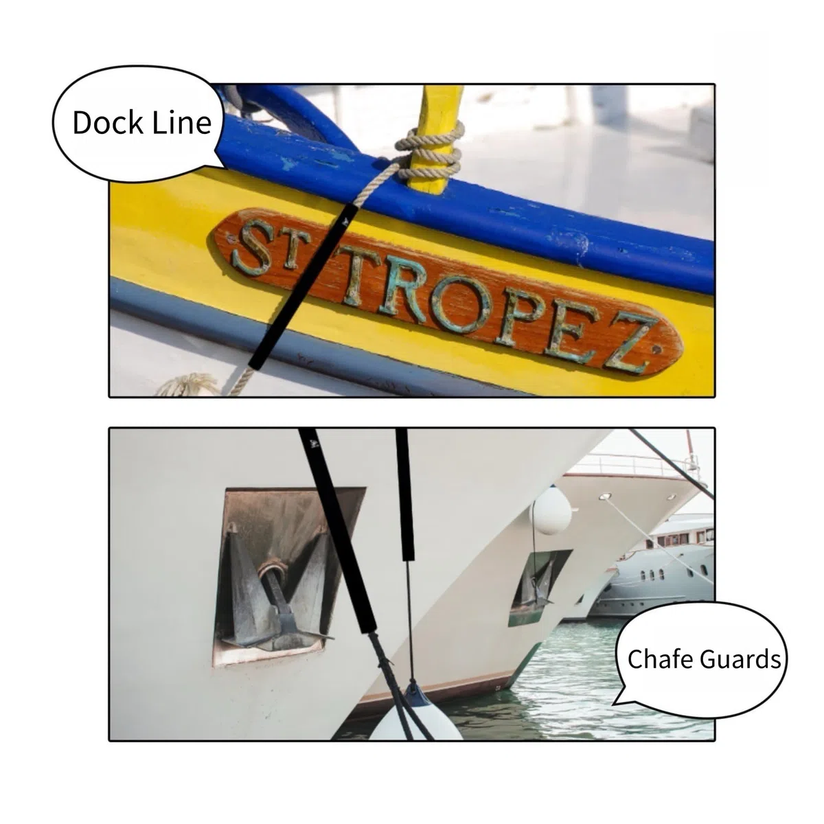 XIALUO Dock Line - Juego de 4 Protectores de Rozaduras de 24 Pulgadas de Longitud, Ultra Fuerte, extraíble, Elimina los chirridos de la línea del Barco y Protege tu Barco