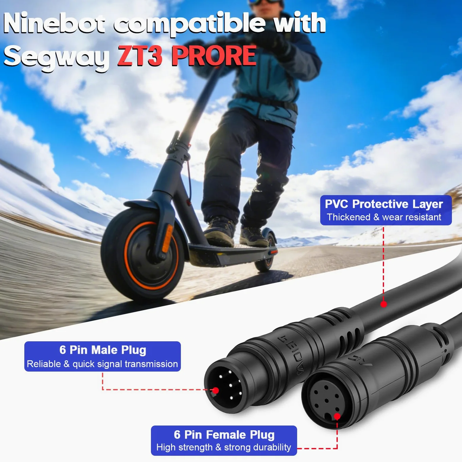 Tuning Chip Unlock Cable para Segway Ninebot ZT3 Pro/Pro E, Plug & Play Cable especial para aumentar la velocidad 35 – 40 km/h con botón de conmutación rápida, accesorios para scooter