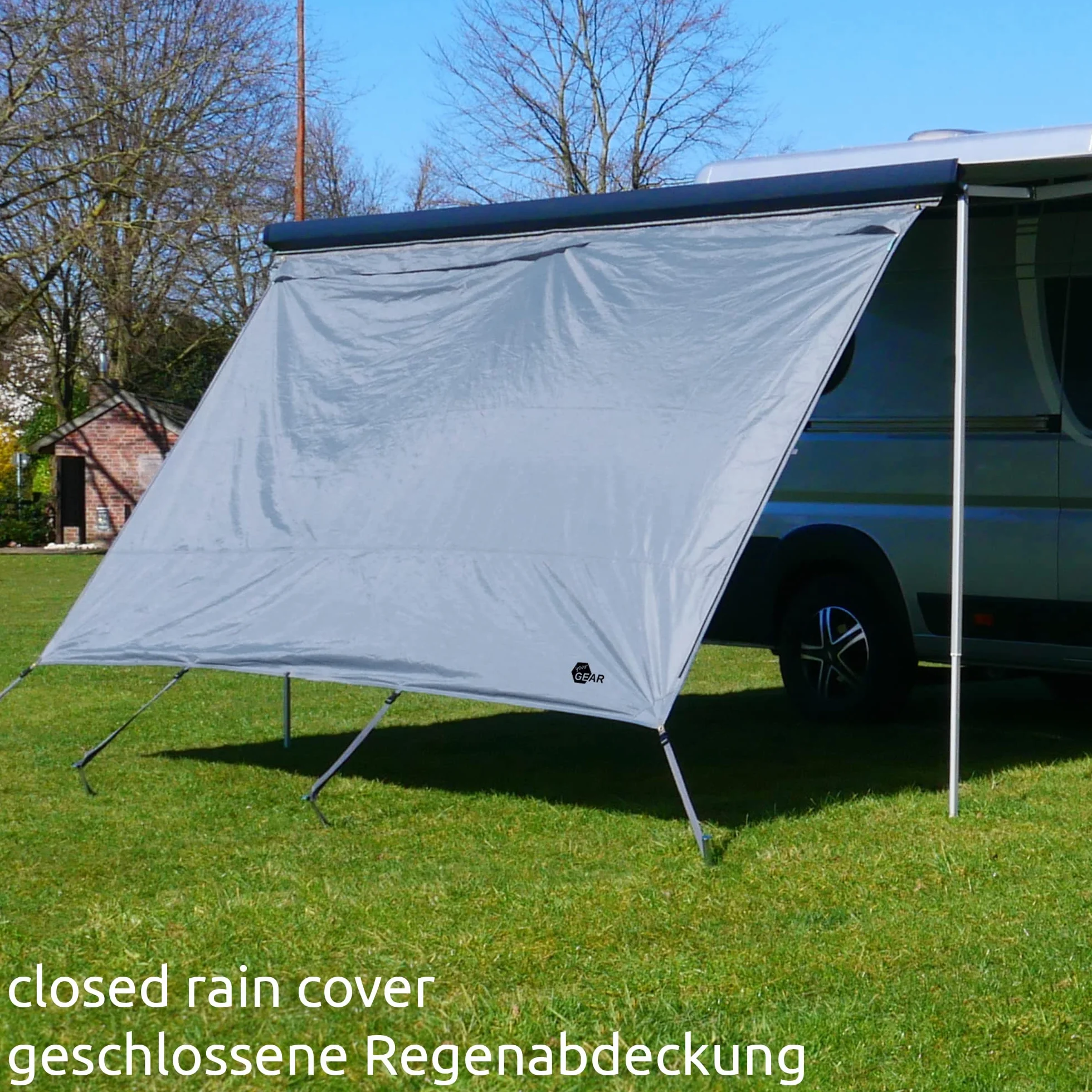 your GEAR Sun & Rain Blocker – Toldo delantero o paredes laterales para toldo, varios tamaños, protección UPF 50+, columna de agua de 5000 mm, 3 refuerzos con diámetro de 4,3, 6,2 y 7 mm, anchuras de