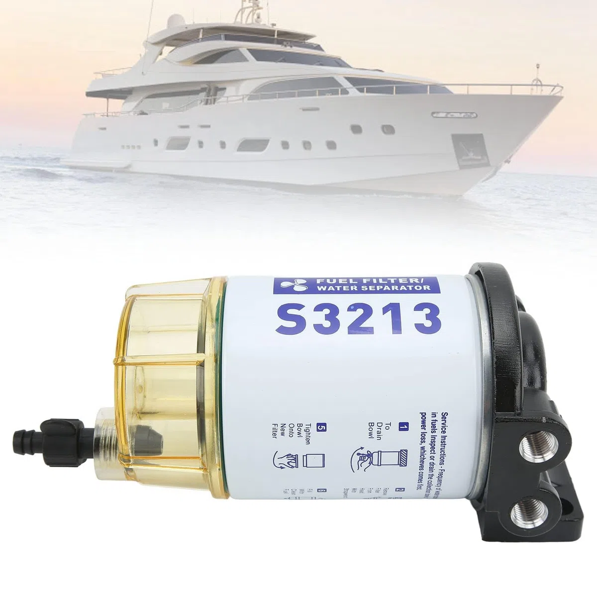 HERCHR Separador De Agua Marina, Reemplazo del Separador De Agua del Filtro De Combustible del Yate del Retiro De La Impureza S3213 para El Motor Externo Marino