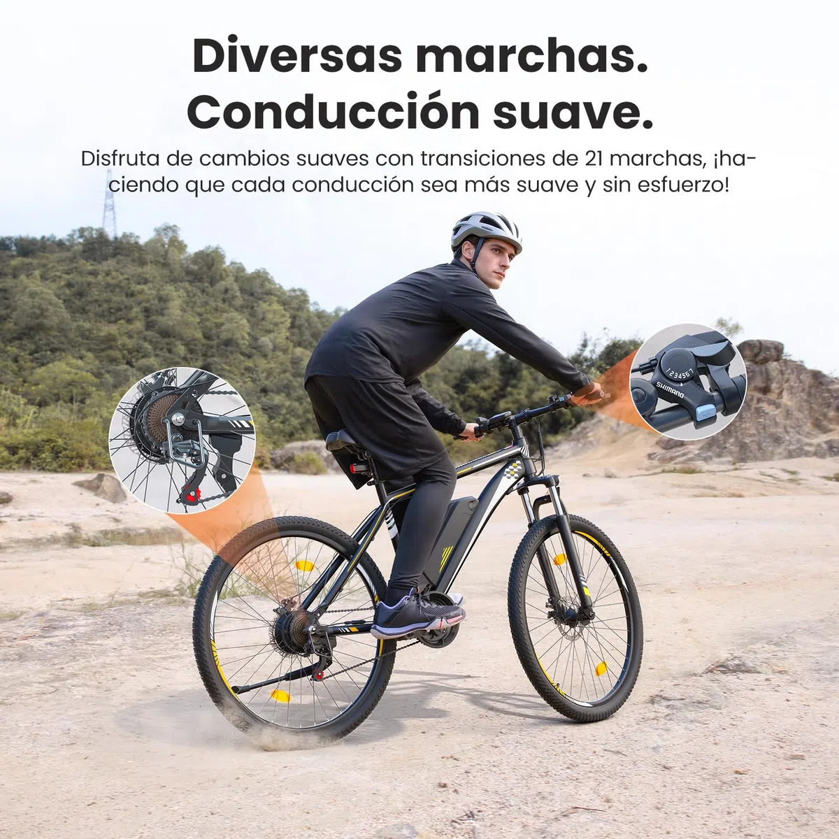 Touroll Bicicleta eléctrica, U1 26"/29", Autonomía de 65 km, Motor 45Nm, 13Ah Batería Desmontable, Bicicleta de montaña eléctrica