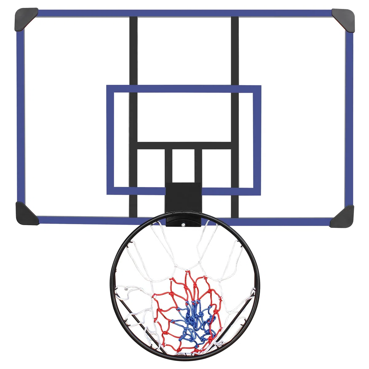Aro de baloncesto montado en la pared, tablero inastillable de 45 x 29 pulgadas, aro plegable, aro duradero y red para todo tipo de clima para uso en interiores y exteriores