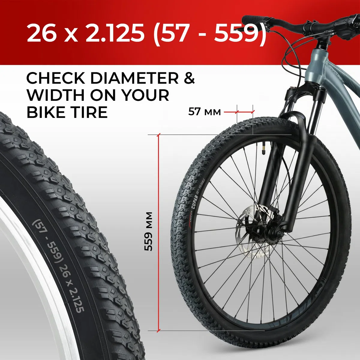 Fincci Сubiertas MTB 26 - Plegable Neumáticos Bicicleta Carretera 26 x 2,125 Pulgadas 57-559 Gomas Cupar para MTB Bici, Eléctrica Montaña Hibrida Bici, Sport Velo Tire