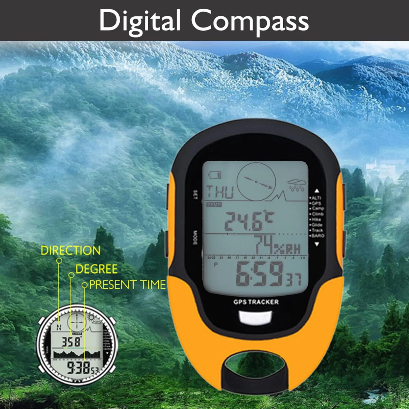 GPS Handheld Navigation Receiver USB Rechargeable Digital Altimeter Barometer