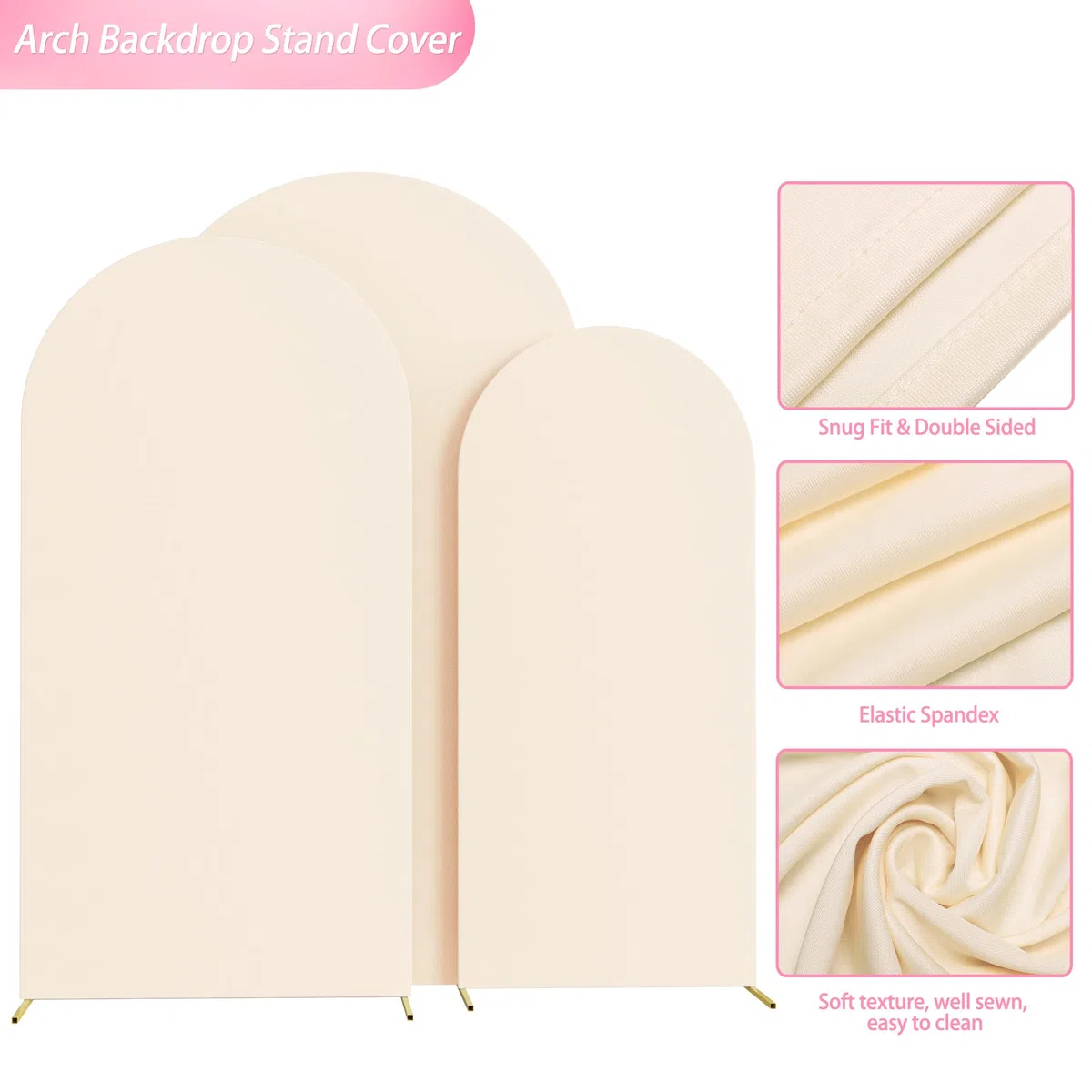 Wokceer Juego de 3 Fundas de Arco de Boda (7.2 pies, 6.6 pies, 6 pies) de Elastano, Ajustadas para Arco de Boda, para Parte Superior Redonda, Fondo de Arco de Chiara, Cubierta para Fiesta de
