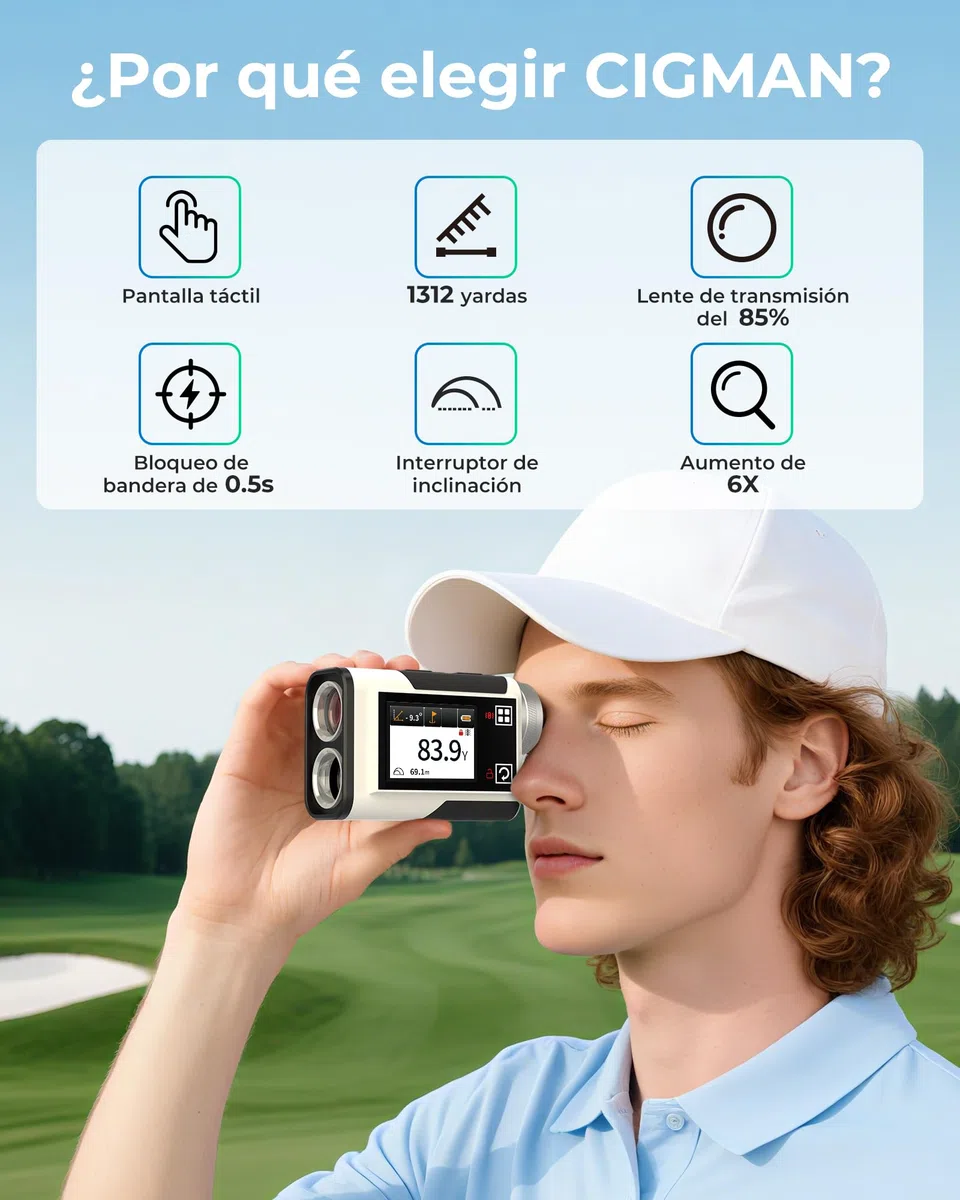 Telémetro de Golf CIGMAN de 1312 Yardas, precisión de ±1 m, Pantalla táctil Lateral con compensación de Pendiente, Ocular de 25 mm, telémetro láser Recargable Tipo C para Campos de Golf
