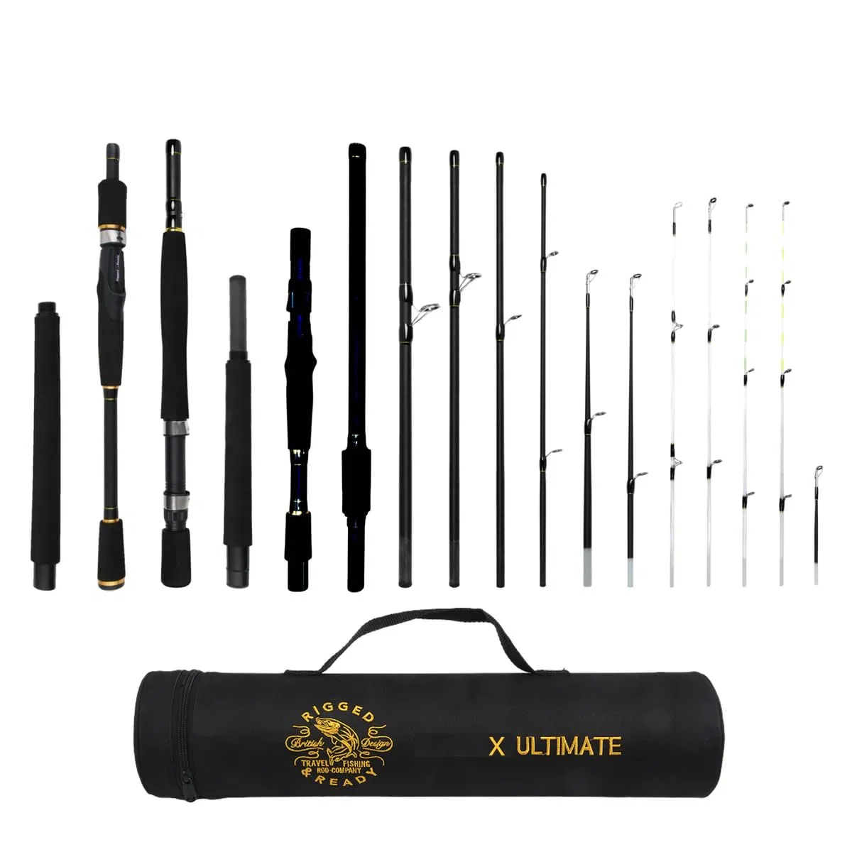 Rigged & Ready X Series Travel Fishing Rods. 6 Super Compact, Multi-Functional, Portable, Spin, Bass, Carp, Lure, Float, Fly Combos + Poles. 4 or 6 Tips & 5 to 25 Techniques Freshwater & Saltwater