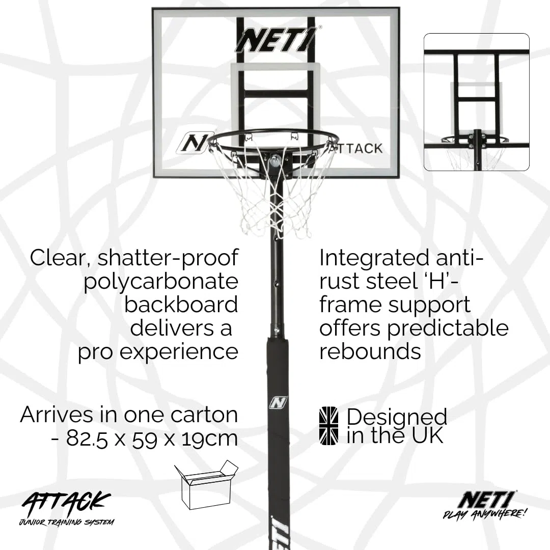 Tablero de Baloncesto y Sistema de Red para niños | Aro de Acero sólido Ultra Duradero de 15 Pulgadas | Montado en la Pared o portátil de Altura Ajustable | Poste Acolchado
