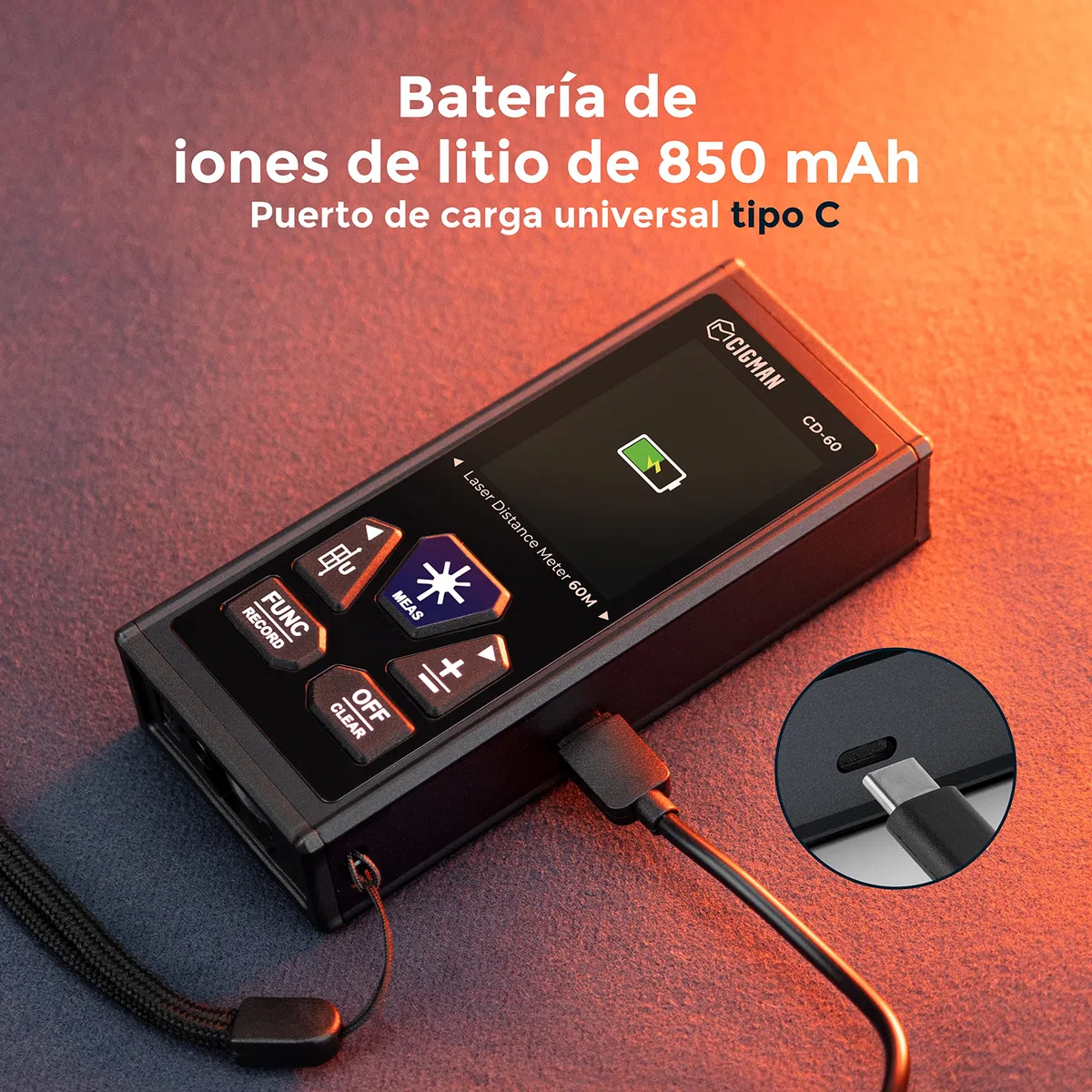 CIGMAN Telémetro Láser Bilateral, hasta 120m (hasta 60 m en Cada dirección), batería Recargable, Cable de Carga Tipo C, CD-60