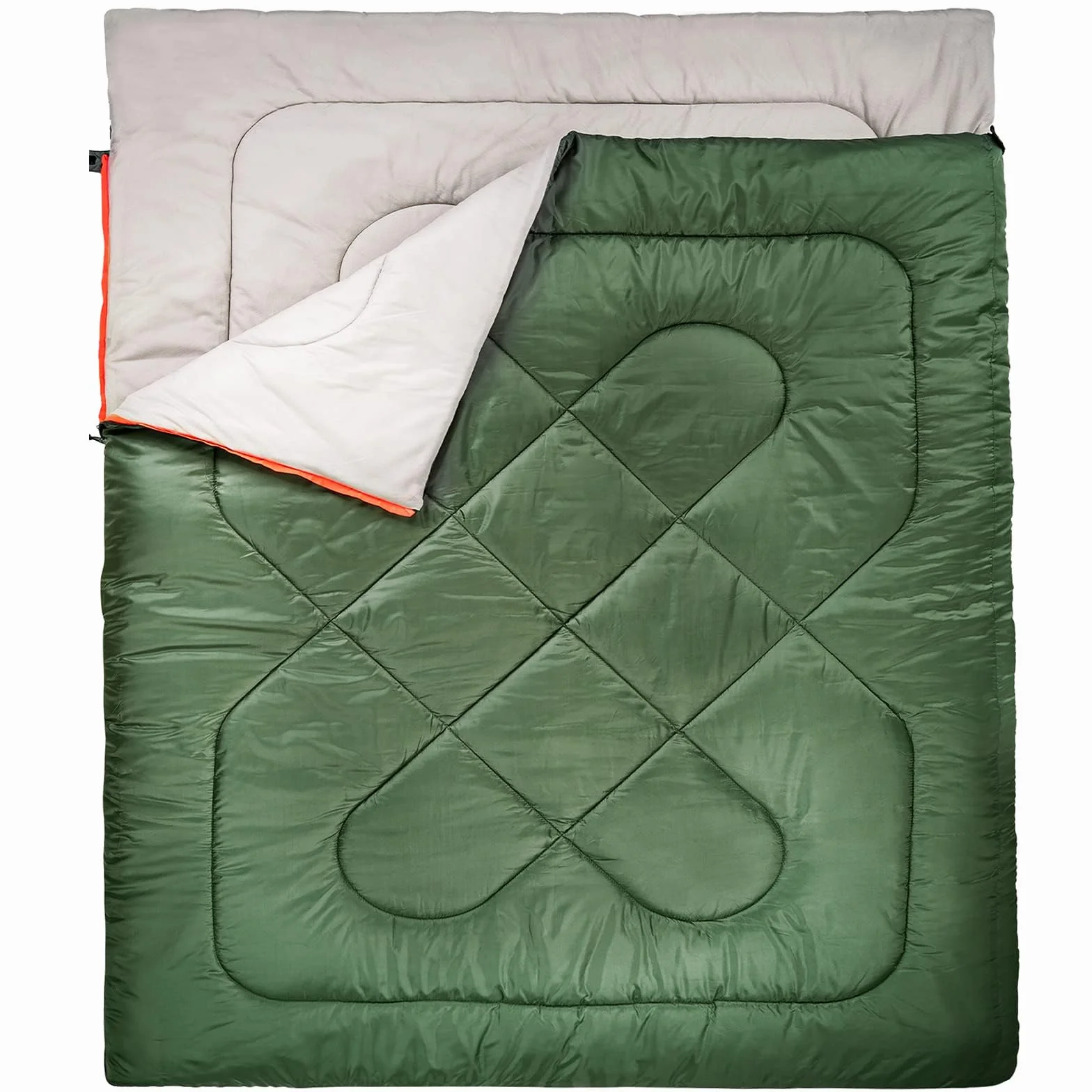 Amazon Basics Rectangular Saco de Dormir para días fríos, Camping y Senderismo, 2 Personas, Queen, Doble Size, Verde Oliva