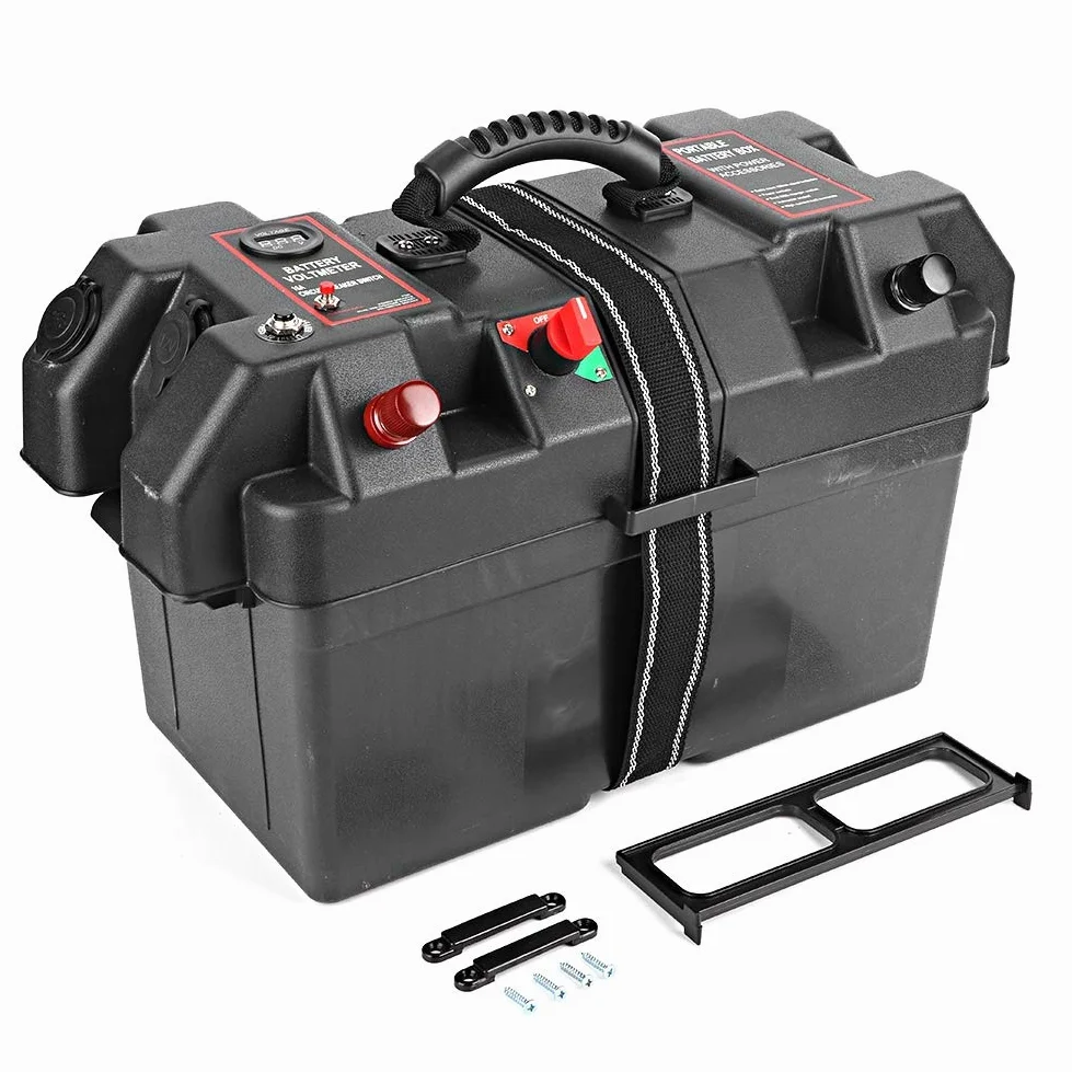 Caja de bateria-Duokon Motor Power, Minnkota Trolling Battery Box Plástico Minnkota Trolling Motor Power Center Station Battery Box USB y cargador de 12V Puerto