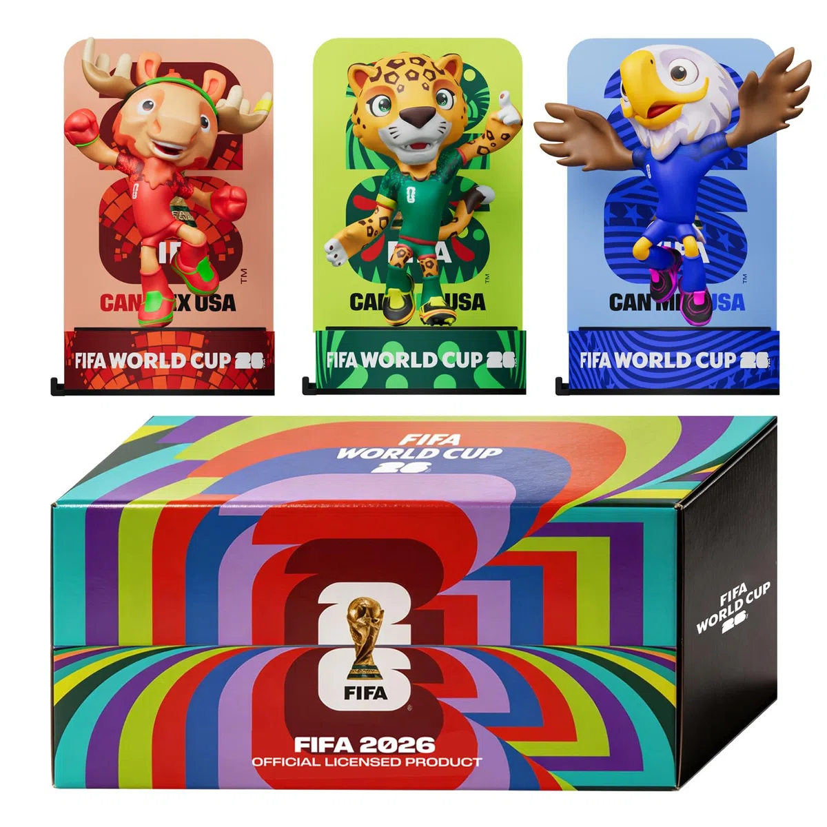 Sanyetral FIFA World Cup 2026 3PCS Figuras de Mascota,Copa Mundial de fútbol Juego de Conjunto Base B (6 cm) para Exhibición, Incluye Clutch, Zayu, Maple