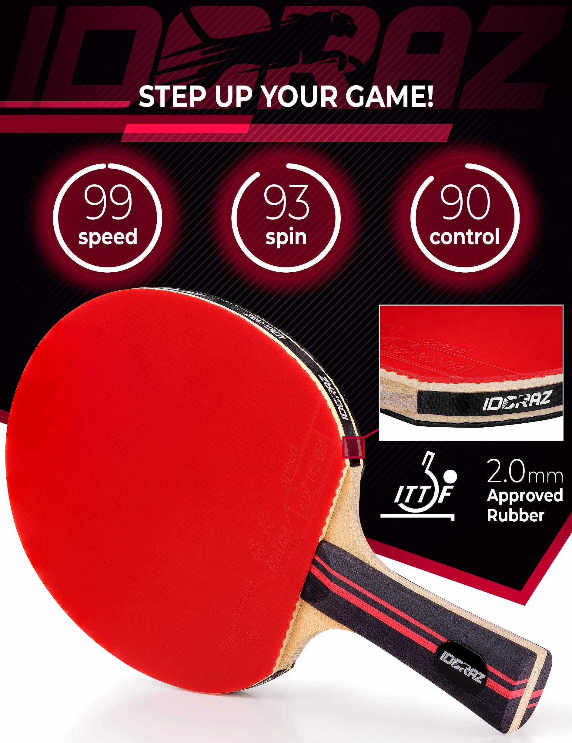Raqueta Profesional de Ping Pong, Raqueta de Tenis de Mesa con Funda de Transporte, Goma aprobada por la ITTF para Jugar en torneos, la Mejor Paleta de Tenis de Mesa