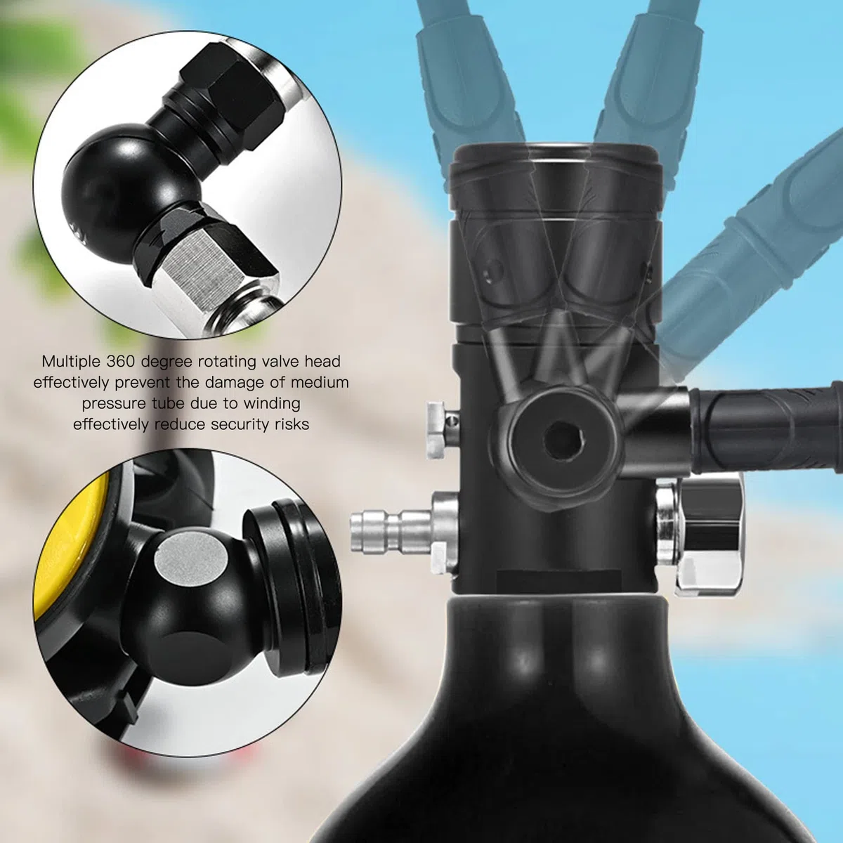 Kit de Tanque de Buceo 2L X5000Plus, Dispositivo de Respiración Subacuática, Juego de Correa de Hombro Doble para Buceo, Kit de Tanque de Buceo Portátil(Paquete D: Botella Negra Black Head 2L)