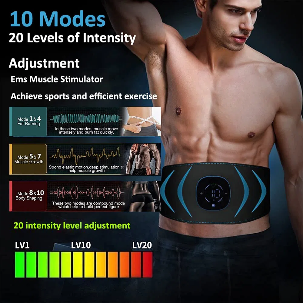 EMS Electroestimulador Muscular Abdominales, 10 Modos, 20 Niveles Diferentes para, Electroestimulacion Estimulación ABS Trainer para Abdomen/Brazo/Piernas/Cintur