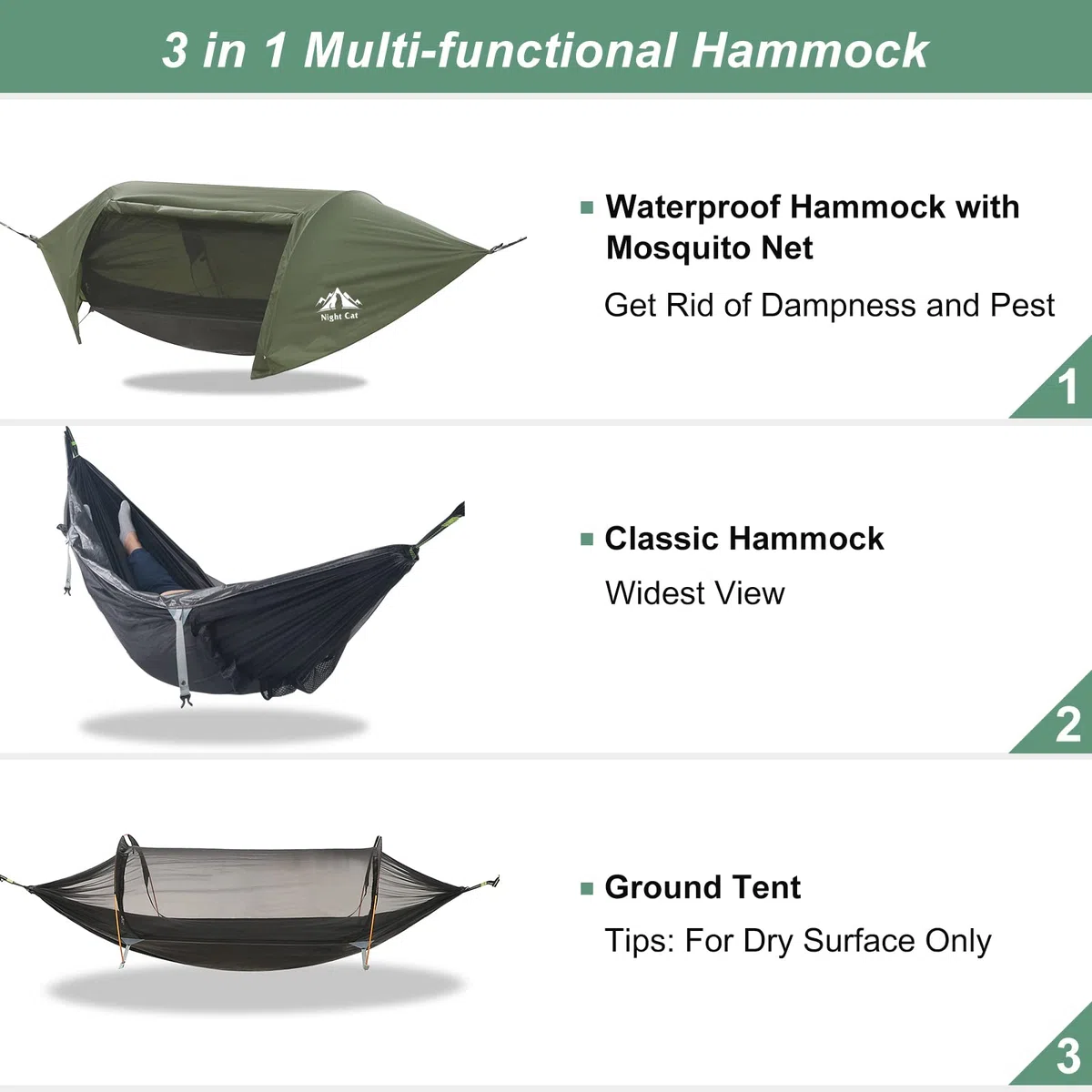 Night Cat Hamaca Tienda con Mosquitera Impermeable Rainfly para 1 Persona Senderismo Camping en Jardín Patio Trasero Wild