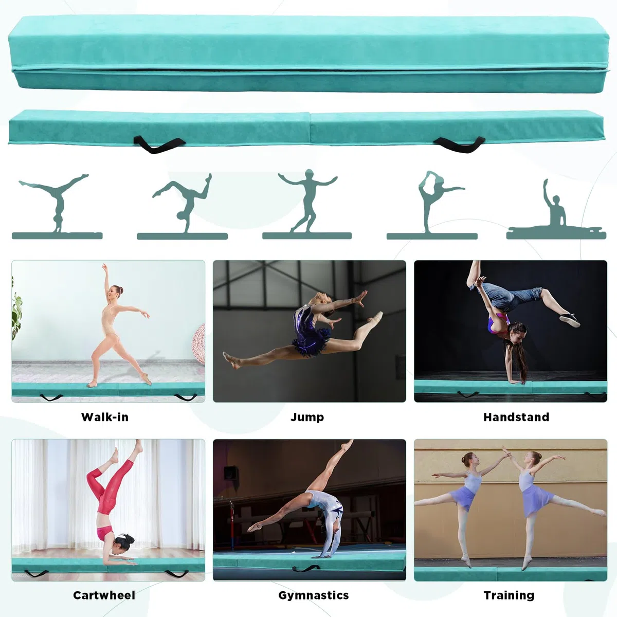 Viga de Equilibrio Gimnasia 240 cm, Barra de Gimnasia Plegable Portátil para Entrenamiento con Base de Goma Antideslizante para Niños, Principiantes y Gimnastas Profesionales