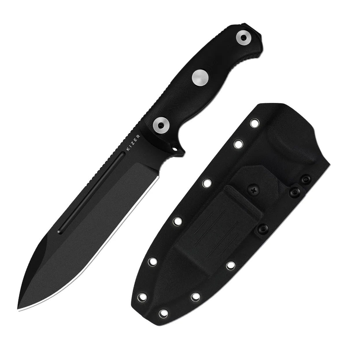 Kizer Drop Bear Fix 7 Cuchillo de Hoja Fija, 16,53 cm Hoja 1095 Cuchillo de Caza con Mango G10 y Pomo Martillo, Cuchillos de Supervivencia de Espiga Completa con Funda y Clip Giratorio, 1103A2