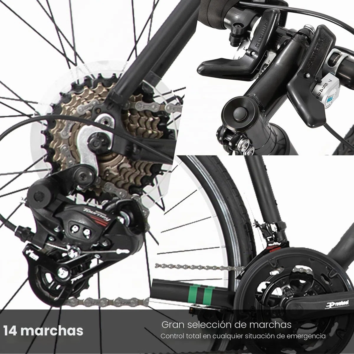 HILAND Daring Bicicleta de Carretera 28 Pulgadas, 14 Velocidades, Cuadro de Aluminio de 49/53/57 cm, 700C Bicicleta para Uso Diario para Hombre y Mujer, Frenos de Pinza, Negra/Roja/Verde