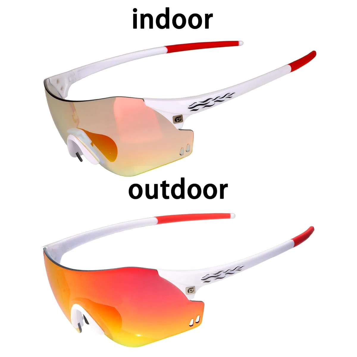 PAIS Gafas de sol fotocromáticas para correr para hombres y mujeres, sin marco, deportivas, para pesca, montañismo, camping, ciclismo, senderismo, Marco blanco con lentes de espejo rojo