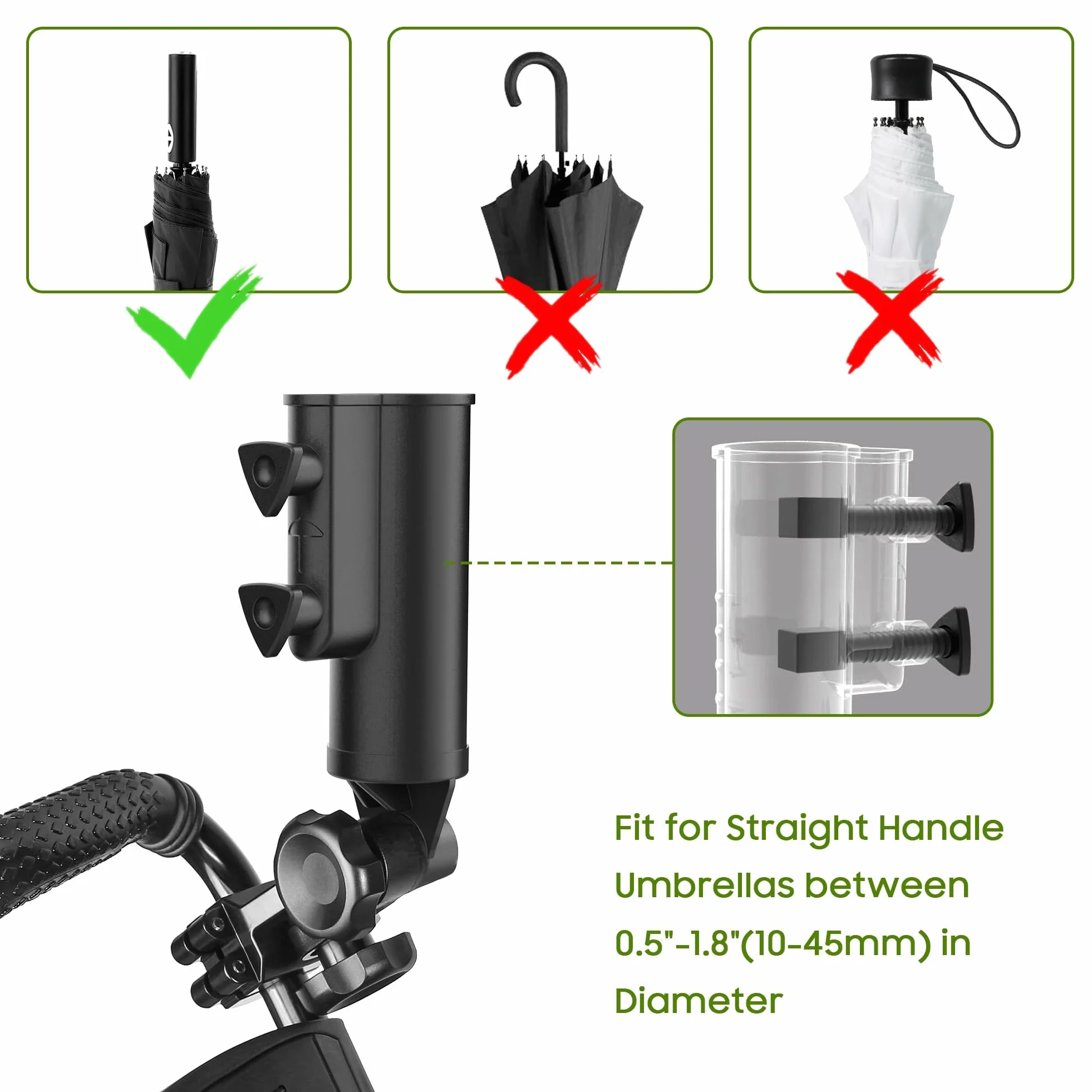 10L0L Soporte universal para sombrilla de carrito de golf resistente, Base de aleación de aluminio Golf carro paraguas abrazadera de soporte sólo se ajusta a los marcos de 0,7-1,3 pulgadas de diámetro