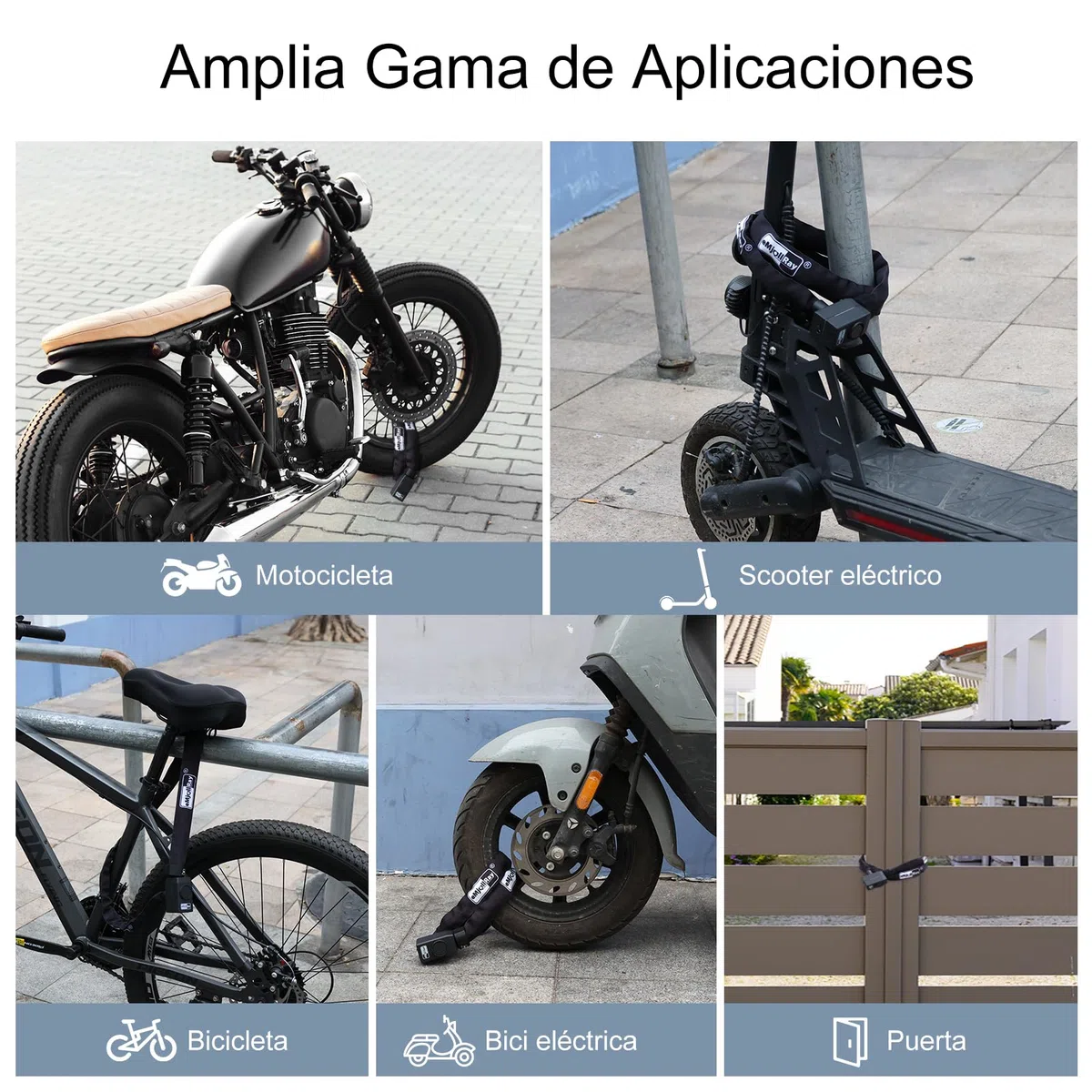Candado de bicicleta con alarma de 120 cm, 110 dB, sistema de alarma para bicicleta eléctrica, motocicleta, candado con 2 mandos a distancia, 3 llaves, cable USB C, funda de silicona, funda