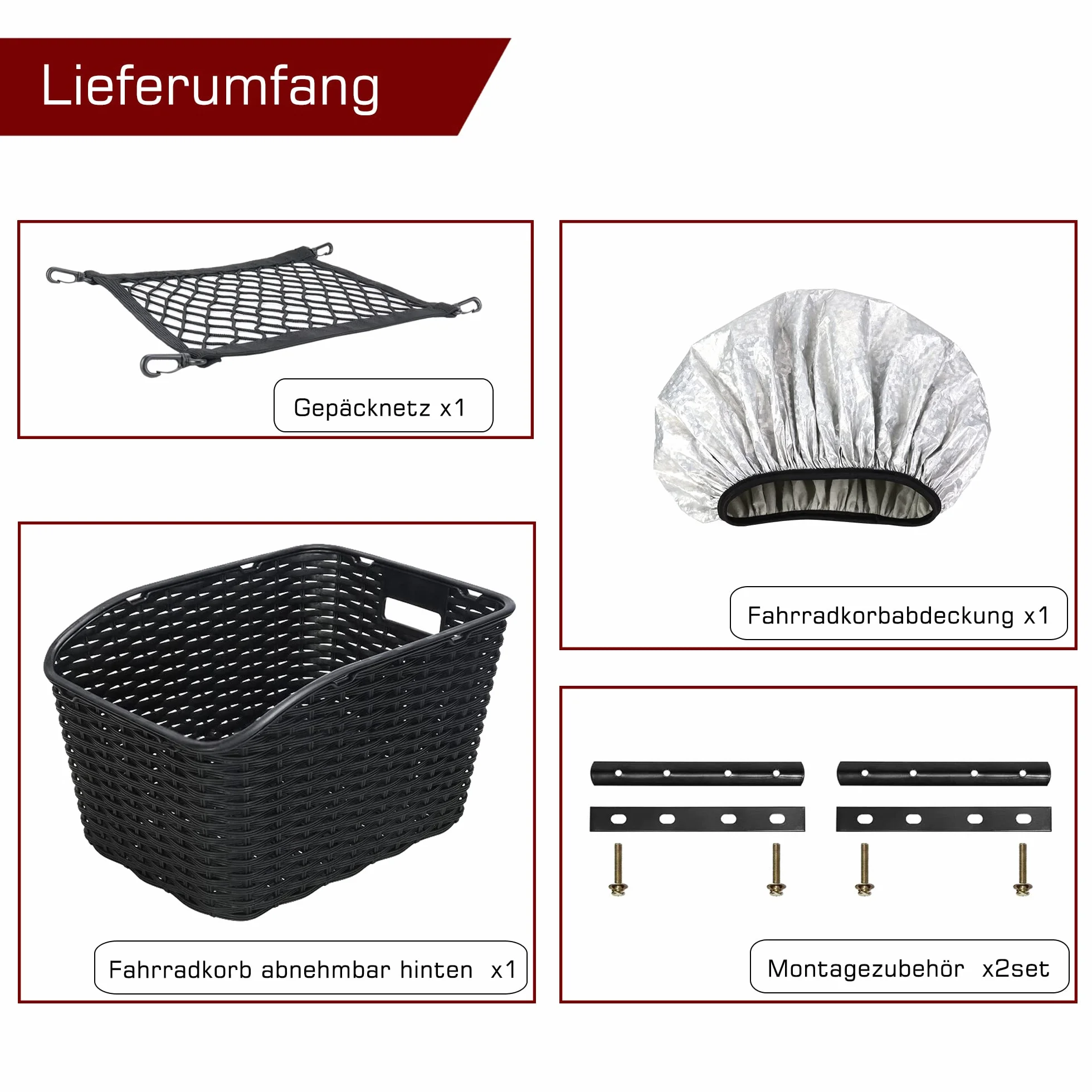 Cesta Trasera Bici 27L Tejido Malla de Plástico Resistente a la Intemperie no se Oxida, Incluye Material de Fijación y Bridas para Cables, Red Portaequipajes, Cubierta Impermeable