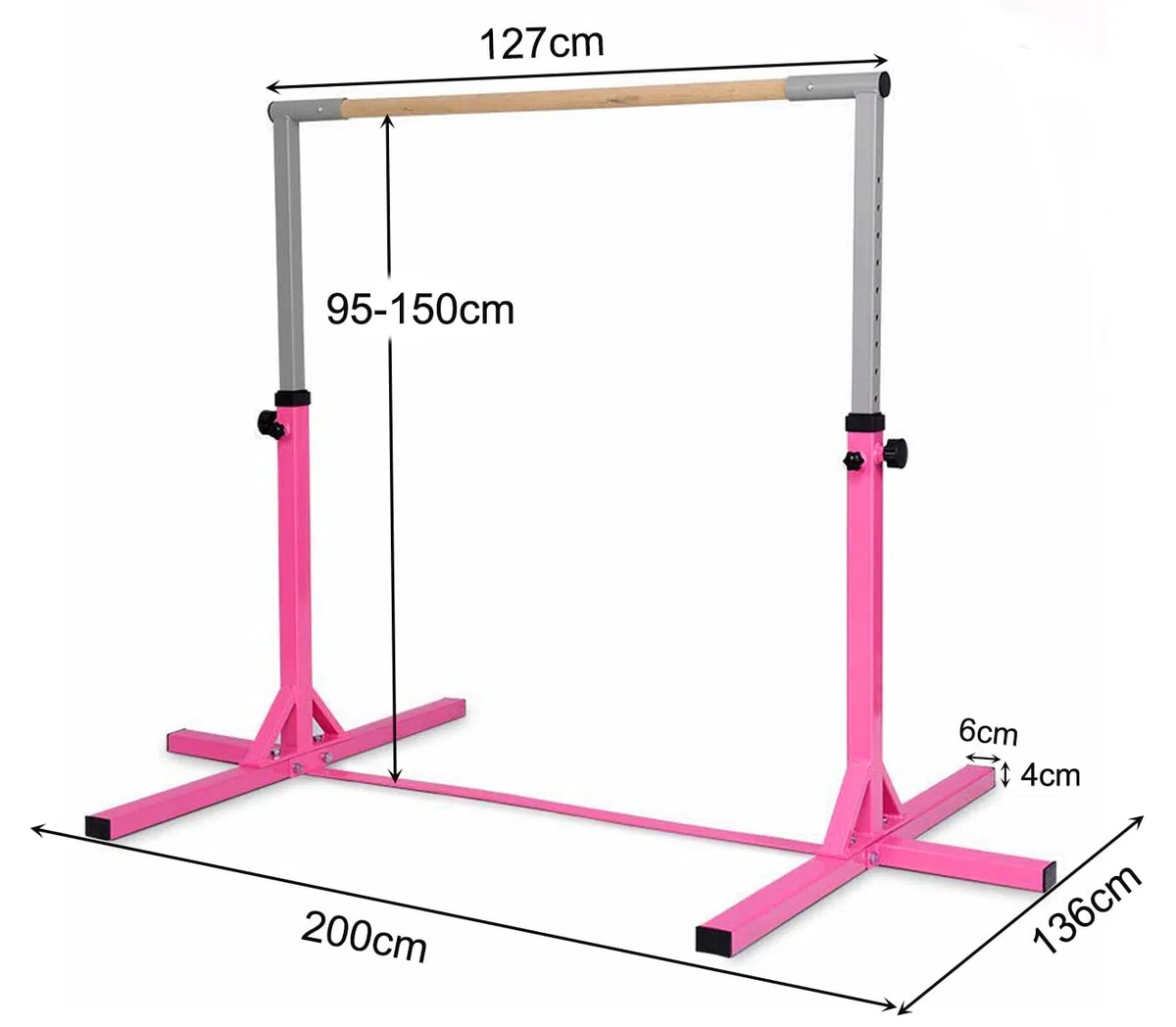 Barra de gimnasia para niños, ajustable, horizontal, equipo de entrenamiento para gimnasio en casa (rosa)