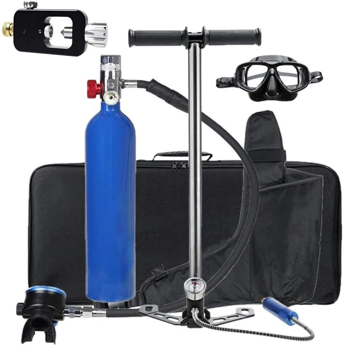 Botella Buceo 1l Cilindro de oxigeno para Respirar, Juego de Tanques de oxígeno, Mini Equipo de Buceo Equipo de Buceo Libertad de respiración bajo el Agua Durante con diseño Recargable,Azul