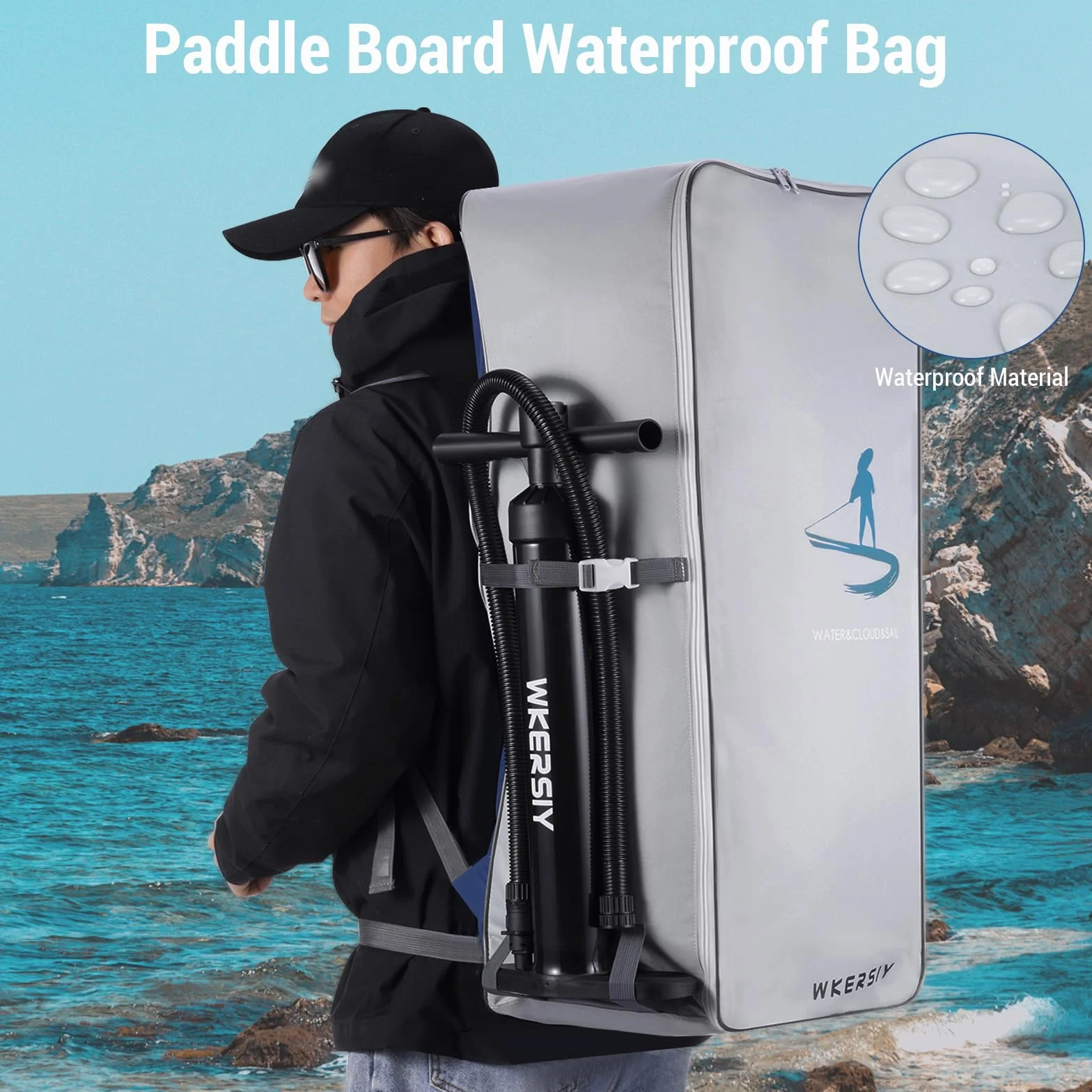 105L Paddle Board Mochila, Mochila de viaje impermeable para tabla de paddle inflable SUP Stand Up Board Bolsa de transporte Mochila de hombro Mochila portátil Oxford tela SUP Surf Bolsa