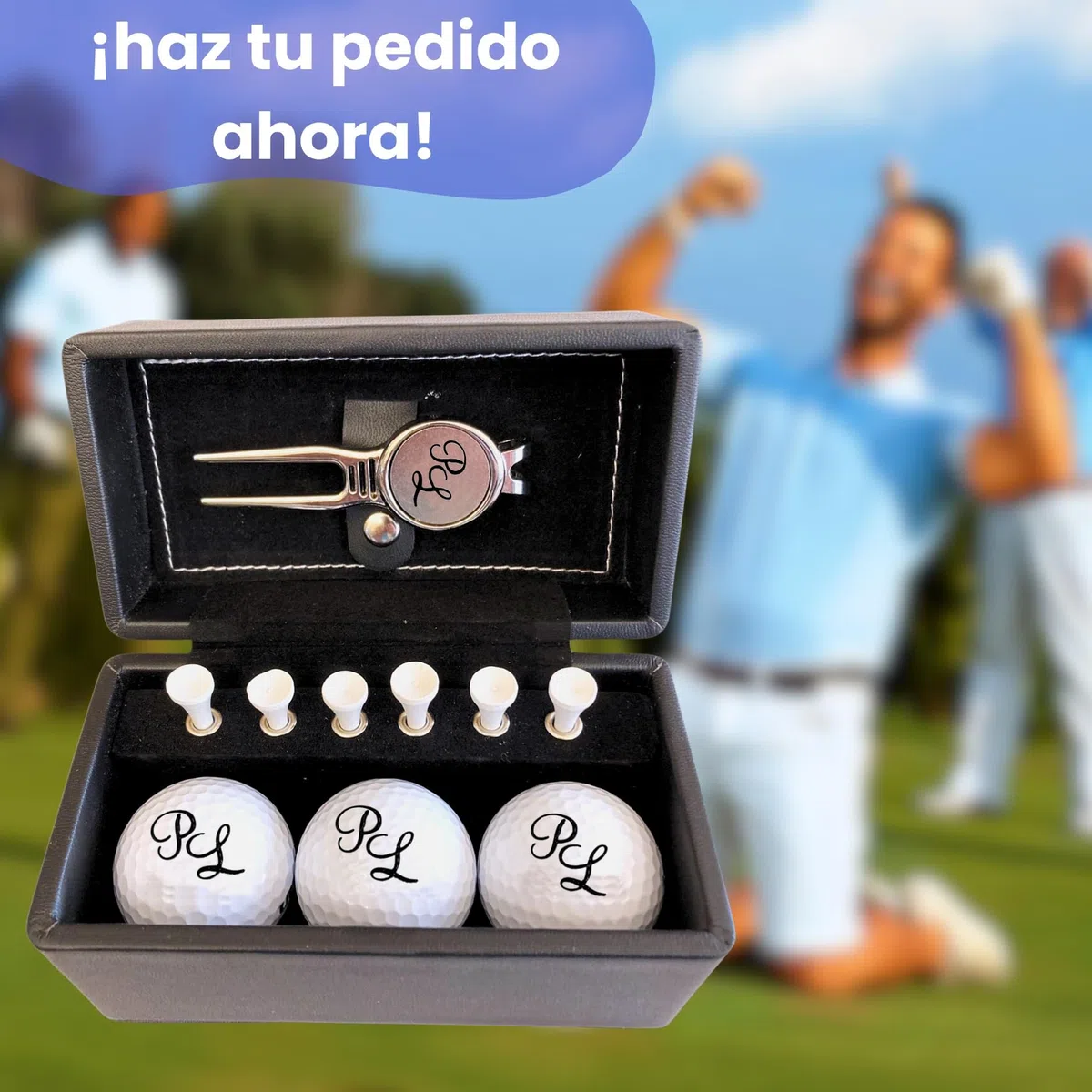 Juego de pelotas de golf con iniciales personalizadas, 3 pelotas de golf Wilson y 6 tees en caja de regalo, color negro