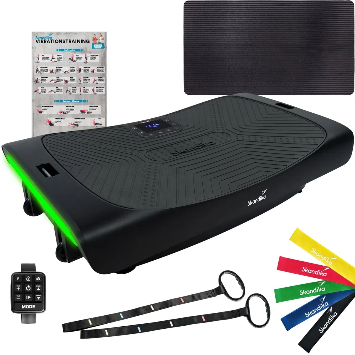 Skandika Plataforma vibratoria 4D V3000 Plus - Vibración oscilante hasta 40 Hz - hasta 150 kg | Tecnología Curved - Esterilla Protectora para el Suelo - Cintas de Entrenamiento