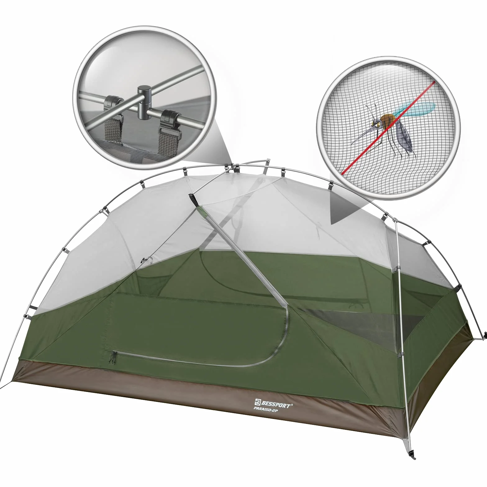 Bessport Tienda De Campaña 2-3 Personas Carpa Ultraligera 3-4 Temporadas Resistente al Agua y al Viento Fácil de Instalar, para el Senderismo y el Camping