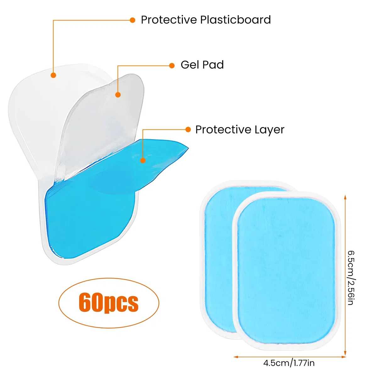 60 Piezas Almohadilla de Gel EMS Gel Pads Electroestimulador Almohadillas de Gel para Electroestimulador Muscular Entrenamiento Abdominal 65 x 45 mm
