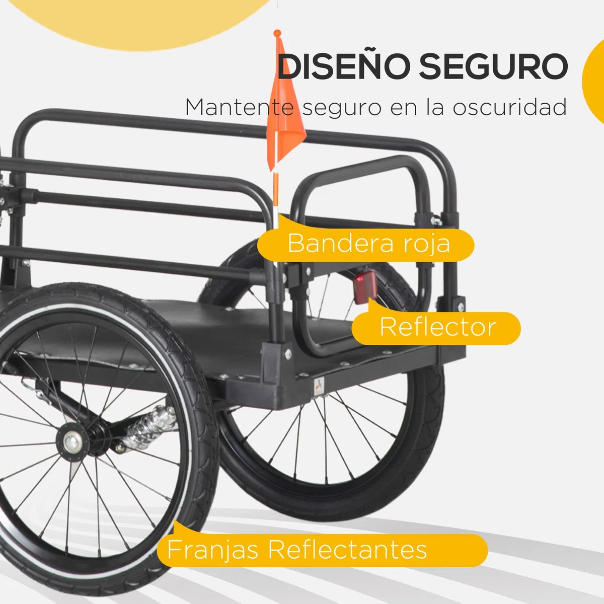 HOMCOM Remolque de Carga para Bicicleta Carro para Bicicleta Desmontable con 2 Ruedas Reflectores y Bandera Marco con Amortiguador Capacidad de 70L Carga 40 kg 125x64x53,5 cm Negro