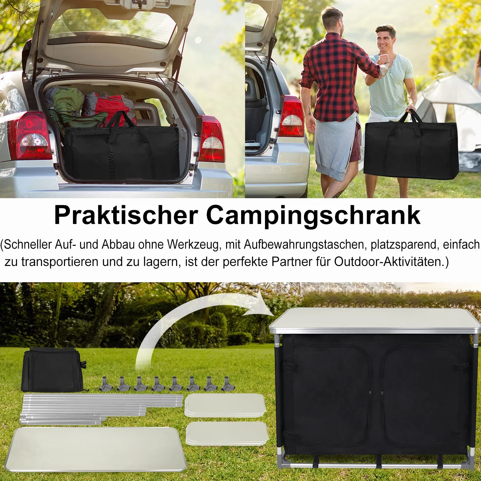 UISEBRT Cocina de camping plegable, armario de camping con estructura de aluminio, cocina de viaje, cocina al aire libre, camping, cocina, incluye bolsa de transporte
